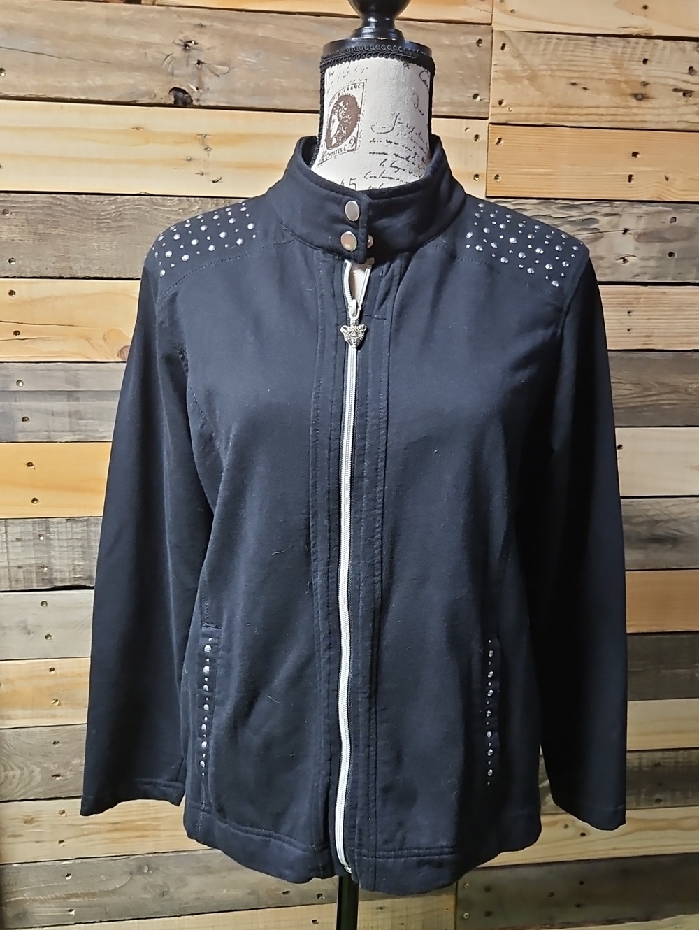 Black Stud-Trim Zip Utility Jacket